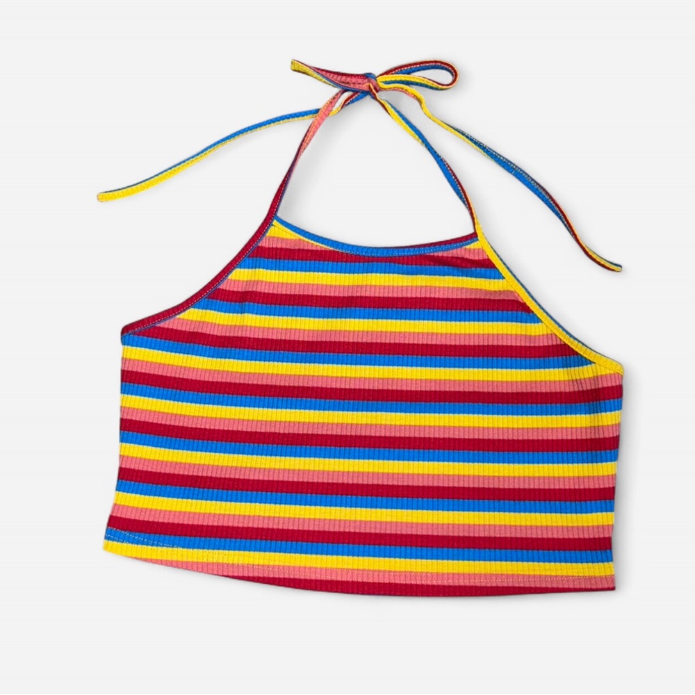 WOMENS STRIPED HALTER TOP